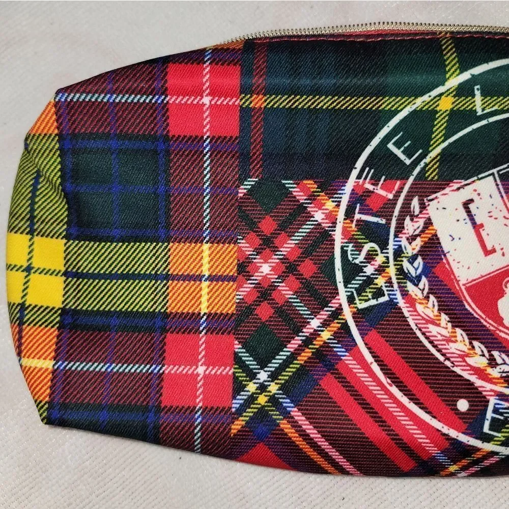 Estee Lauder Plaid Tartan Cosmetic Zipper Make Up Bag with Tassle & Big Logo